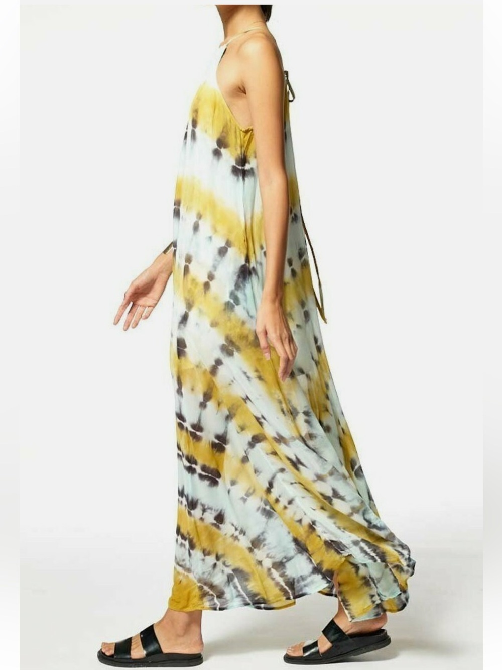 Young Fabulous & Broke Elie trapeze halter dress tie dye yellow black blue boho - Picture 2 of 13